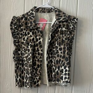 Leopard Print Sleeveless Denim Jacket